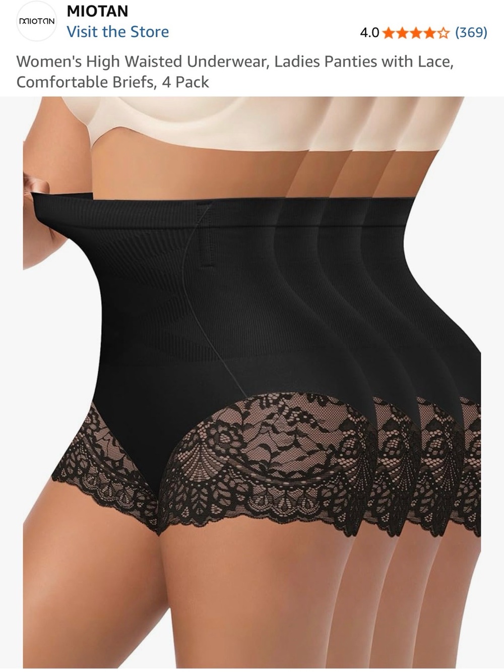 Black High-Waist Lace Shaping Briefs - 4 Pack